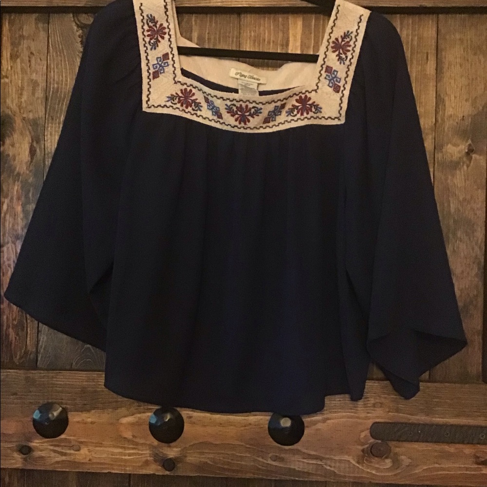 Navy Top with embroidered